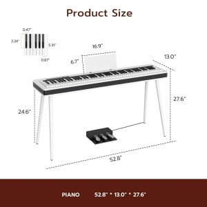 88 Weighted Key Digital Electronic Piano Keyboard, Intelligent Touch Button, Piano Stand, USB, MIDI, 3 Pedal, Black