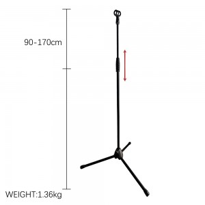 Microphone Stand Telescopic Mic Arm Holder Mount Foldable Lightweight Adjustable Rotatable 90cm to 170cm Tripod Base Black