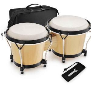 Bongo Drums 6” and 7”  Wood Percussion Instrument Bongos for Kids Adults Beginners Natural Finish