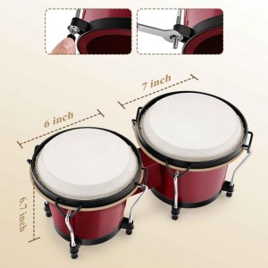 Bongo Drums 6” and 7”  Wood Percussion Instrument Bongos for Kids Adults Beginners Natural Finish