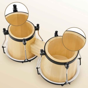 Bongo Drums 6” and 7”  Wood Percussion Instrument Bongos for Kids Adults Beginners Natural Finish