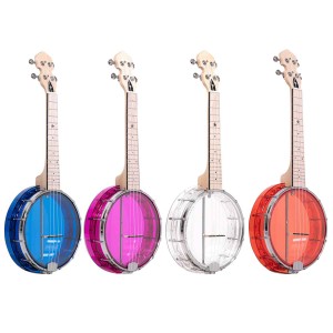 4 String Little Banjo Ukulele with Beginner Kit, 8″ Acrylic Rim,Sealed Guitar-Style Tuners