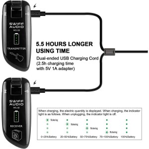 Receiver Multi-Channel Connectivity for All Electric Instruments Rechargeable Wireless Guitar Transmitter