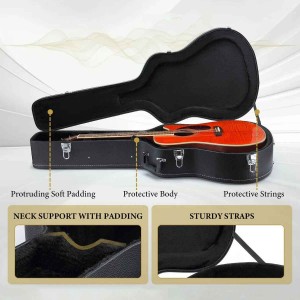 Acoustic Guitar Hard Shell Case Classical Electric Standard 6 12 Strings Gig Accessory Storage with Lock Wooden Black