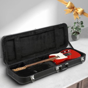 Electric Guitar Case Rectangular Wooden Hardshell 39 Inch Standard Storage Gig Bag with Soft Padding Lock Latch Black