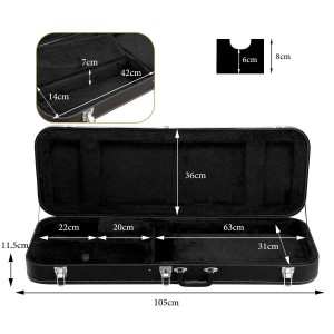 Electric Guitar Case Rectangular Wooden Hardshell 39 Inch Standard Storage Gig Bag with Soft Padding Lock Latch Black