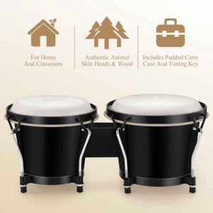 Bongo Drums 6” and 7”  Wood Percussion Instrument Bongos for Kids Adults Beginners Natural Finish