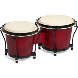 Wooden Percussion Instrument Bongo Drums 6” and 7” Red Bongos for Kids Adults Beginners Hand Drum with Carry Bag and Tuning