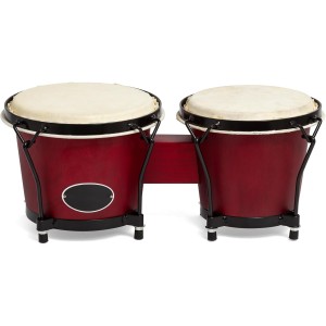 Wooden Percussion Instrument Bongo Drums 6” and 7” Red Bongos for Kids Adults Beginners Hand Drum with Carry Bag and Tuning