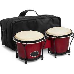 Wooden Percussion Instrument Bongo Drums 6” and 7” Red Bongos for Kids Adults Beginners Hand Drum with Carry Bag and Tuning