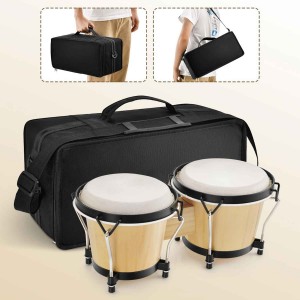 Bongo Drums 6” and 7”  Wood Percussion Instrument Bongos for Kids Adults Beginners Natural Finish