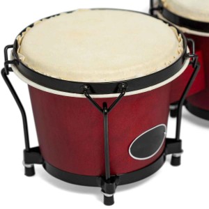 Wooden Percussion Instrument Bongo Drums 6” and 7” Red Bongos for Kids Adults Beginners Hand Drum with Carry Bag and Tuning