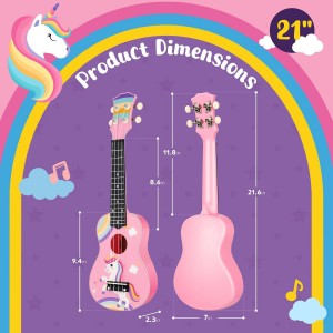 Hawaiian Ukulele Gift Set: 21-Inch Soprano Ukulele Beginner Kit with Cartoon Taheme, Mahogany Wood, Gig Bag, Shoulder Strap, and Fretboard Stickers for Kids and Adults