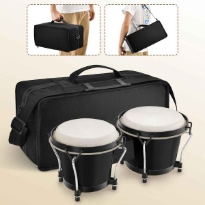 Bongo Drums 6” and 7”  Wood Percussion Instrument Bongos for Kids Adults Beginners Natural Finish