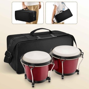 Bongo Drums 6” and 7”  Wood Percussion Instrument Bongos for Kids Adults Beginners Natural Finish