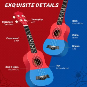 Hawaiian Ukulele Gift Set: 21-Inch Soprano Ukulele Beginner Kit with Cartoon Taheme, Mahogany Wood, Gig Bag, Shoulder Strap, and Fretboard Stickers for Kids and Adults