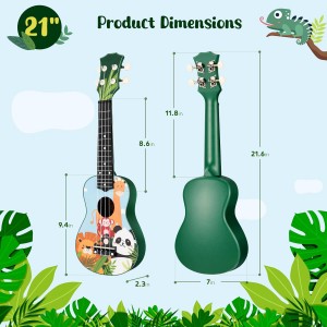 Hawaiian Ukulele Gift Set: 21-Inch Soprano Ukulele Beginner Kit with Cartoon Taheme, Mahogany Wood, Gig Bag, Shoulder Strap, and Fretboard Stickers for Kids and Adults