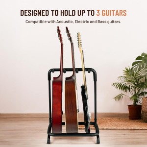 Multi Guitar Rack 3 Holder Stand Display With Thick Rubber Padding Universal for Classical Acoustic Electric Guitars Bass