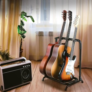 Multi Guitar Rack 3 Holder Stand Display With Thick Rubber Padding Universal for Classical Acoustic Electric Guitars Bass