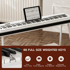 88 Weighted Key Digital Electronic Piano Keyboard, Intelligent Touch Button, Piano Stand, USB, MIDI, 3 Pedal, Black