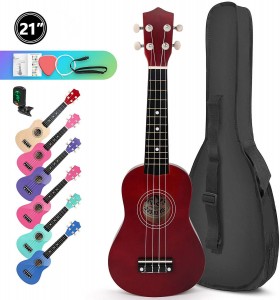 Großhandel Verschiedene Farben 21 Zoll Ukulele Musikinstrument Kind Anfänger Ukulele Sopran mit Gig Bag String Pick Tuner