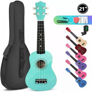 Оптовая продажа различных цветов 21-дюймовый укулеле музыкальный инструмент малыш начинающий укулеле сопрано с Gig Bag String Pick Tuner