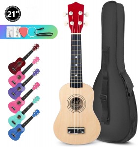 Оптовая продажа различных цветов 21-дюймовый укулеле музыкальный инструмент малыш начинающий укулеле сопрано с Gig Bag String Pick Tuner