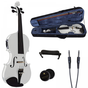 HUASHENG violín eléctrico blanco de alto brillo OEM ODM instrumento de música de cuerda violín 4/4 para principiantes profesionales