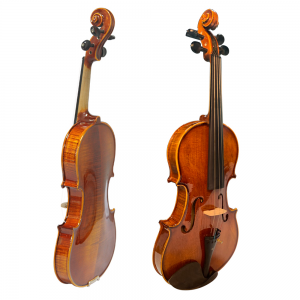 高档火焰枫木小提琴手工制作的柯巴脂油漆全尺寸 4/4 小提琴乐器带琴盒、琴弓、松香