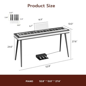 88 Weighted Key Digital Electronic Piano Keyboard, Intelligent Touch Button, Piano Stand, USB, MIDI, 3 Pedal, White