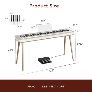 88 Weighted Key Digital Electronic Piano Keyboard, Intelligent Touch Button, Piano Stand, USB, MIDI, 3 Pedal, Beige