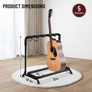 Multi Guitar Rack Acoustic Guitar Display 5 Holder Thick Padding Floor Stand for Classical Electric Guitars and Bass