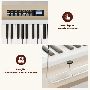 88 Weighted Key Digital Electronic Piano Keyboard, Intelligent Touch Button, Piano Stand, USB, MIDI, 3 Pedal, Beige